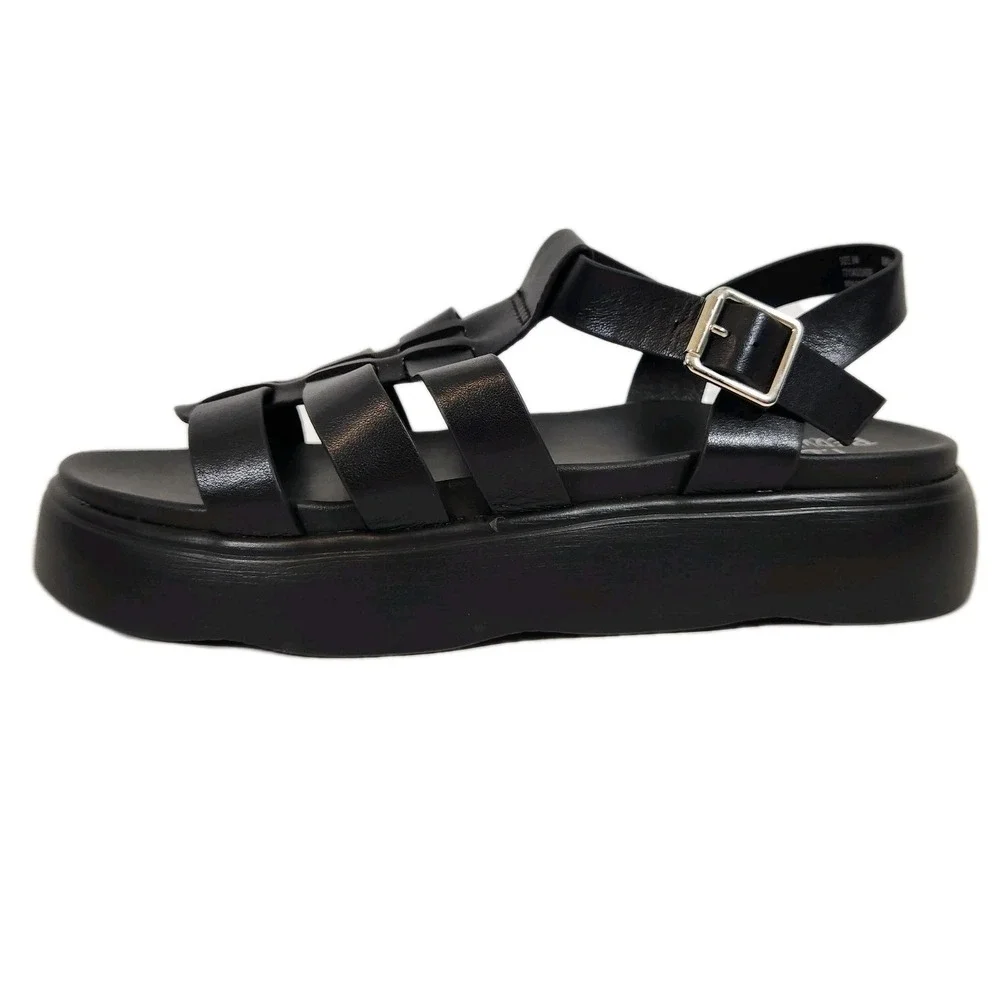 ID Required Fisherman Sandals Womens Sz 9M Black Platform Chunky Y2K Grunge Goth